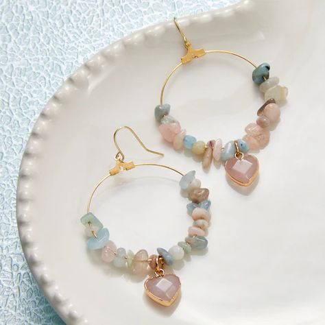 Morganite Chip Beads by Bead Landing® Crystal Earrings Diy, Chip Bead Jewelry, Chunky Pendant, Quartz Hoop Earrings, Beaded Jewelry Earrings, Bead Landing, Beaded Chandelier Earrings, Handmade Jewlery, Beaded Earrings Tutorials