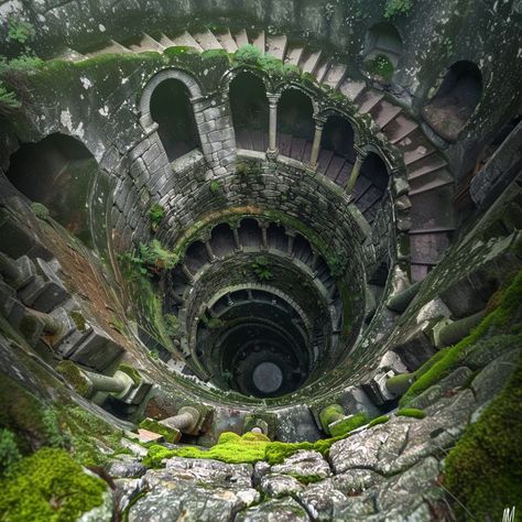 Hidden away in the lush forests of Sintra, Portugal, lies a place where reality and fantasy intertwine. Quinta da Regaleira, a 19th-century estate, is a labyrinth of esoteric symbols and mysterious imagery that has captivated the minds of occultists, historians, and dreamers alike. Wandering through the estate's enchanting gardens and ornate buildings, it becomes clear that every stone, every sculpture, holds a secret waiting to be unlocked. The Initiation Well, a deep, spiral staircase des... Forest Labyrinth, Fantasy Labyrinth, Nine Circles Of Hell, Small Water Feature, Circles Of Hell, Circle Sculpture, Labyrinth Art, Quinta Da Regaleira, Esoteric Symbols