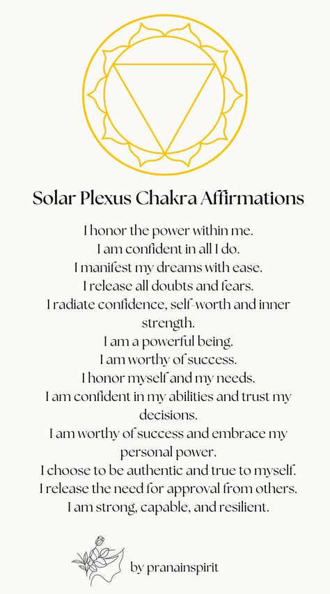 Use these affirmations to heal your solar plexus chakra

#chakras #chakrawork #spiritual #spirituality #manifesting #chakrahealing #journaling #balancedchakras #confidence #solarplexuschakra Orange Chakra Healing, Solar Plexus Foods, Manipura Chakra Affirmations, Chakra Solar Plexus, Chakra Unblocking, Solar Chakra Healing, Daily Affirmations For Each Chakra, Crystals For Solar Plexus Chakra, Chakra Journal