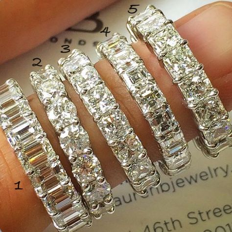 Which one is your favorite cut?  Emerald cut , Round brilliant , Cushion cut Asscher cut or  Radiant cut ?  Tag your friend and guess her favorite Eternity band  Stunning Eternity rings by @laurenbjewelry  #jewelryjournalchallenge  #jewelryjournal Engagement Inspo, Eternity Rings, Cushion Cut Ring, I'm With The Band, Asscher Cut, Eternity Ring Diamond, Bling Rings, Radiant Cut, Eternity Band Diamond