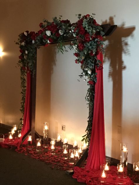 Twinkle Light Table Decor, Red Riding Hood Quinceanera Theme, Red And Black Backdrop Ideas, Red Roses Theme Quincenera, Black And Red Wedding Theme Wedding Ceremony Decor, Red Party Decorations Elegant, Vampire Theme Quinceanera, Ruby Red Wedding Theme, Dark Red Birthday Decorations