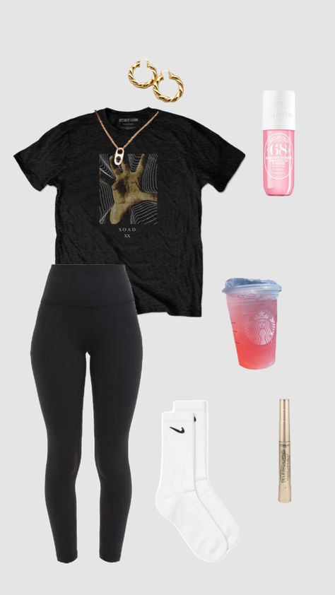 #outfitinspo Outfits Leggings Summer, Outfit Inspo For The Mall, What To Wear For State Testing, Outfit Inspired For School, Outfit Ideas Chill, T Shirt And Leggings Outfit, Outfits To Wear, Outfit Ideas Leggings, Cute Comfy School Outfits