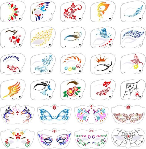 Amazon.com : Twpribarn 28 Pcs Face Paint Stencils Kits Face Painting Stencils Reusable Face Tattoo Painting Templates Body Makeup Painting Templates for Kids Face Painting Holiday Halloween Tattoo Stencils (Mix01) : Arts, Crafts & Sewing Cricut Face Paint Stencils, Kids Face Painting Easy, Face Paint Stencils, Kids Face Painting, Makeup Painting, Tattoo Painting, Face Painting Stencils, Paint Stencils, Painting Stencils