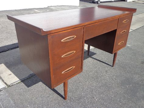 Broyhill Sculptra, Wood Home Office, Desk Vanity, Mid Century Modern Desk, Bath Inspiration, Storage Console, Mid Century Desk, Wood Home, Vanity Desk