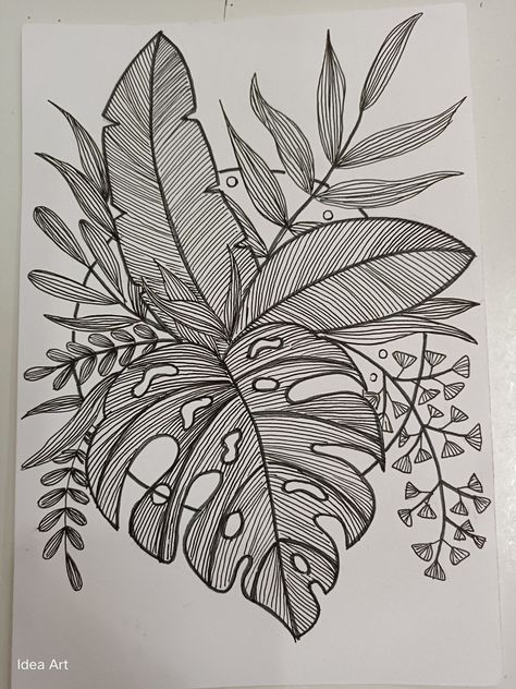 Aroid Plant Tattoo, Tropical Plants Tattoo Design, Zentangle Plants, Plant Tatoos, Tropical Plant Tattoo, Monstera Tattoo Design, Plant Sleeve Tattoo, Plant Tattoo Sleeve, Tropical Leaves Tattoo