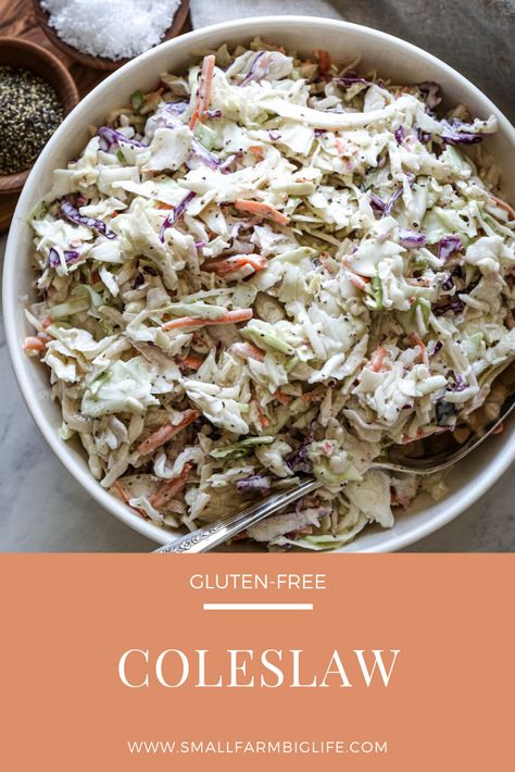 This easy recipe for gluten free coleslaw has a creamy, homemade dressing. This healthy salad is keto and low carb friendly. I walk you through how to make the best gluten free coleslaw. #glutenfree #recipe #salad #summer Salad Recipes Gluten Free, Gluten Free Salads, Creamy Coleslaw, Homemade Gluten Free, Coleslaw Mix, Best Gluten Free Recipes, Gluten Free Eating, Food Website, Healthy Ingredient