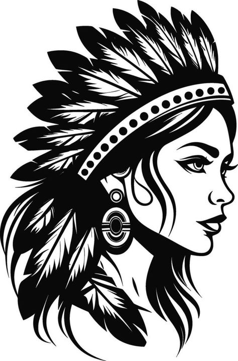 Native American villager. women portrait, Side view, silhouette vector isolated. AI generated illustration. Indian Silhouette, Native American Girl, Tattoo Coloring Book, Svg Shirt, Clipart Silhouette, Image Svg, Indian Woman, Dinosaur Background, Anime Tattoos