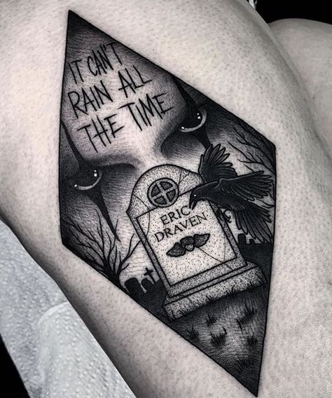 The Crow Tattoo, Horror Sleeve, Can't Rain All The Time, Horror Movie Tattoos, Eric Draven, Crow Movie, Girl Back Tattoos, Movie Tattoo, Movie Tattoos