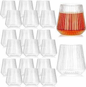 Tebery 20 Pack Plastic Ribbed Wine Glasses, 14Oz Origami Style Ridged Drinking Glasses Tumbler, Unique Vintage Stemless Cups Disposable & Reusable for Champagne, Dessert, Catering, Weddings Disposable Wedding Cups, Disposable Wine Glasses, Plastic Wine Cups, Dessert Catering, Plastic Wine Glasses, Sewing Furniture, Home Goods Decor, Plastic Tumblers, Disposable Cups