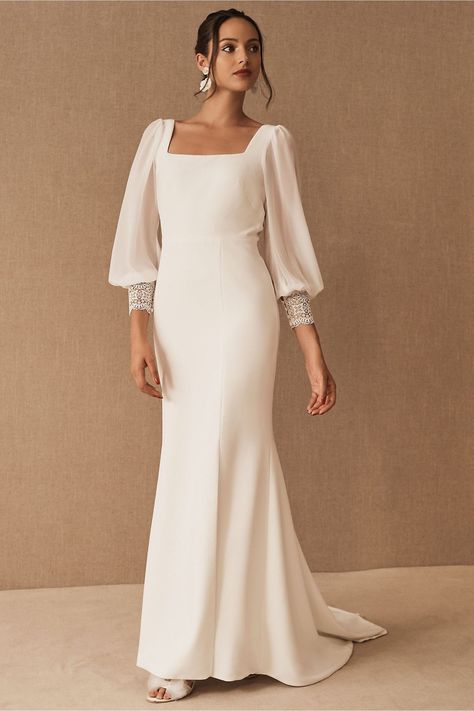 Long sleeve 70s inspired wedding dress by Jenny Yoo  #weddings #weddingdresses #weddingdressideas #brides Bhldn Dress, Anthropologie Wedding, Jenny Yoo, Brides Wedding Dress, Fall Wedding Dresses, Gowns With Sleeves, Wedding Dress Sleeves, Big Wedding, Wedding Dress Long Sleeve