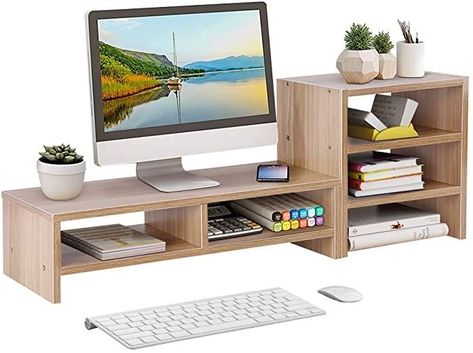 Desk Monitor Stand, Home Office Light, Diy Laptop Stand, Wood Monitor Stand, Desk Monitor, Office Light, Desk Organization Diy, Wooden Desk Organizer, Small Home Offices