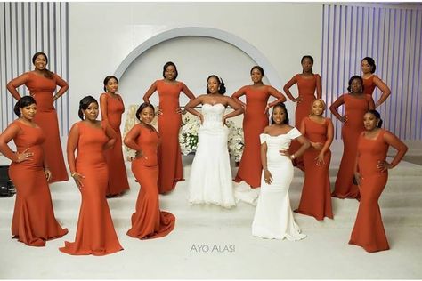 Chief Bridesmaid Styles, Chief Bridesmaid Dresses Nigerian, Chief Bridesmaid Dresses, Bridal Train Styles, Orange Bridesmaids Dresses, Bridal Maid Dress, Nigerian Bridesmaid Dresses, Orange Bridesmaids, Fall Outfits Dress