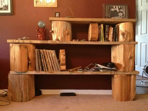 Bookshelves Log Decor, Rustic Bookcase, Wooden Bookends, Tree Stumps, Log Furniture, Bookshelves Diy, Diy Holz, Tree Stump, Diy Shelves