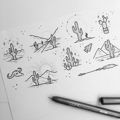 Desert Doodles Simple, Small Desert Tattoo Ideas, Minimalist Desert Tattoo, Desert Doodles Drawing, Desert Animal Tattoo, Llama Tattoo, Cactus Tattoos, Desert Tattoo, Cactus Tattoo