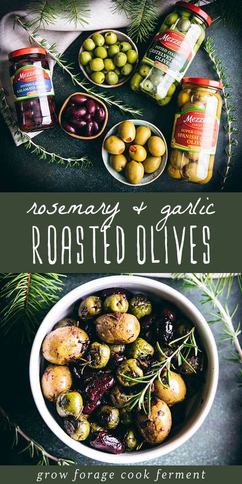 Roasted Olives Appetizer, Warm Olives, Olive Snack, Baked Olives, Olive Appetizer, Spanish Dinner, Roasted Olives, Holiday Dinner Table, Marinated Olives