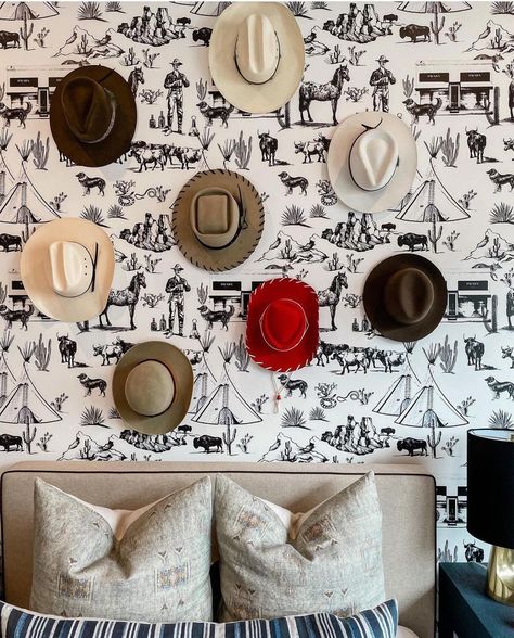 Cowboy Theme Room, Boys Cowboy Room, Western Boys Room, Playroom Refresh, Aspen Chic, Katie Kime Wallpaper, Cowboy Bedroom, College Daughter, Cowboy Room