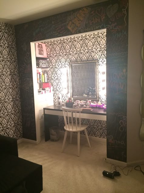 Closet vanity. Love Turning Closet Into Vanity, Closet Turned Makeup Vanity, Vanity In A Closet Ideas, Turn Closet Into Makeup Vanity, Hallway Makeup Vanity Ideas, Hanging Makeup Vanity, Closet Turned Into Vanity, Closet Converted To Makeup Vanity, Closet Into Vanity Area