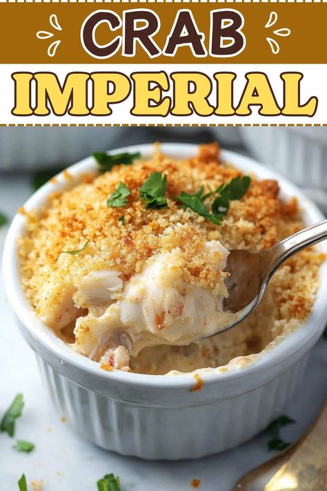 Crab Imperial is a decadent Maryland-style casserole no one can resist! The blend of jumbo lump crabmeat, mayo, Dijon mustard, and Old Bay seasoning is just too good. Flake Crab Recipes, Real Crabmeat Recipes, Canned Lump Crab Recipes, Crabmeat Dinner Recipes, Crab Meat Imperial, Imperial Crab Recipes, Crab Crockpot Recipes, Lump Crab, Crab Imperial Recipes Easy