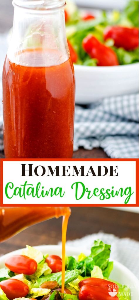 Homemade Catalina Salad Dressing: A creamy, zesty salad dressing with a bit of tang. It's perfect over taco salad, avocados, veggies, as a dip or even as a marinade for chicken. Original Taco House Salad Dressing, Mexican Salad Vinaigrette, Red Salad Dressing, Homemade Taco Salad Dressing, Spanish Salad Dressing, Summer Salad Dressing Recipes, Vinegrette Salad Dressing Homemade, Western Salad Dressing, Taco Salad Dressing Recipe