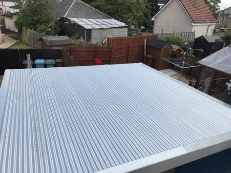 Is it worth converting a flat garage roof to a pitched one. Flat Roof Garage Ideas, Flat Roof Garage, Pitch Roof, Corrugated Steel, Solar Heat, Garage Roof, Apex Roof, Roof Replacement, Steel Roof