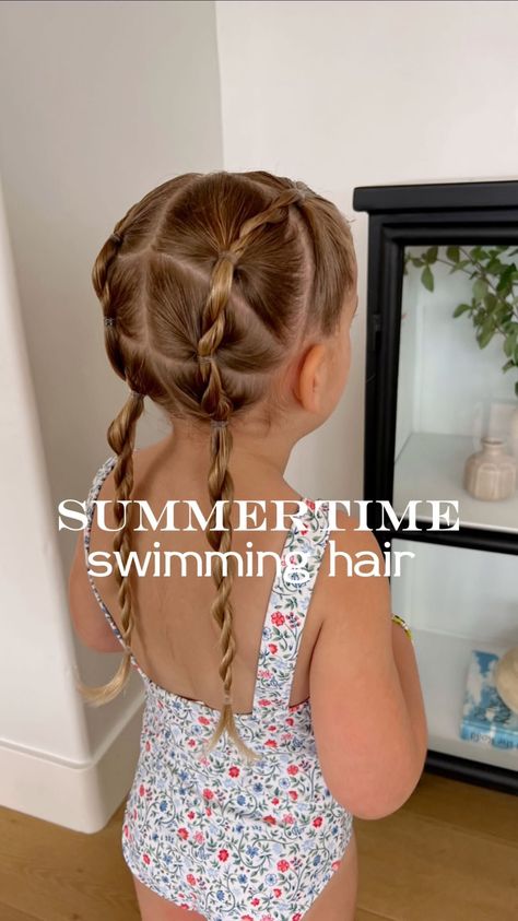 Swim Friendly Hairstyles, Toddler Girl Pool Hair, Girls Summer Hairstyles Kids, Summer Hairstyles For Girls Kids, Beach Hair For Kids, Toddler Swim Hairstyles, Girls Pool Hairstyles, Girls Swim Hairstyles, Hairstyles For Swimming Kids