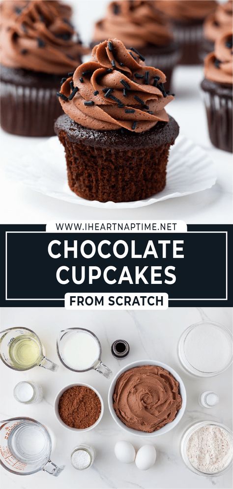 These chocolate cupcakes from scratch are unbelievably rich and moist, and the best part is they are super easy to make. Baked and topped with a chocolate buttercream frosting in under an hour, this recipe is a keeper! Best Homemade Chocolate Cupcakes, Best Chocolate Cupcake Recipe Moist, Best Ever Moist Chocolate Cupcakes, Easy Chocolate Cupcake Recipe Simple, Chocolate Cupcake Recipe, Chocolate Cupcake Recipe No Buttermilk, Chocolate Cupcakes From Scratch, Moist Cupcake Recipes, Easy Chocolate Cupcake Recipe