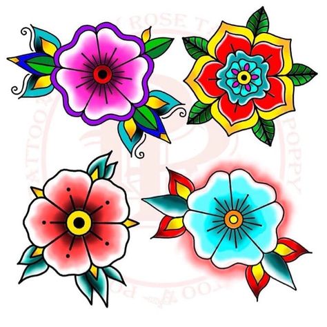 Traditional Tattoo Vector, Neo Traditional Roses, Small Traditional Tattoo, Poppy Flower Tattoo, Abstract Tattoo Ideas, Tiki Tattoo, Abstract Tattoos, Traditional Tattoo Flowers, Rose Tattoos For Men