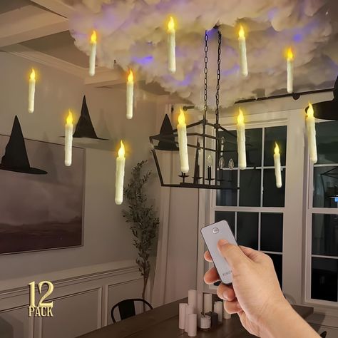 ORIENTAL CHERRY Halloween Decorations - Floating LED Candles with Remote Control -12Pcs Magic Witch Wizard Christmas Decor for Indoor Home Room Classroom Bedroom Birthday Party (with Common Remote) Floating Candles Halloween, Led Window Candles, Floating Led Candles, Flameless Taper Candles, Bedroom Birthday, Halloween Bedroom Decor, Lead Windows, Cozy Halloween, Halloween Bedroom