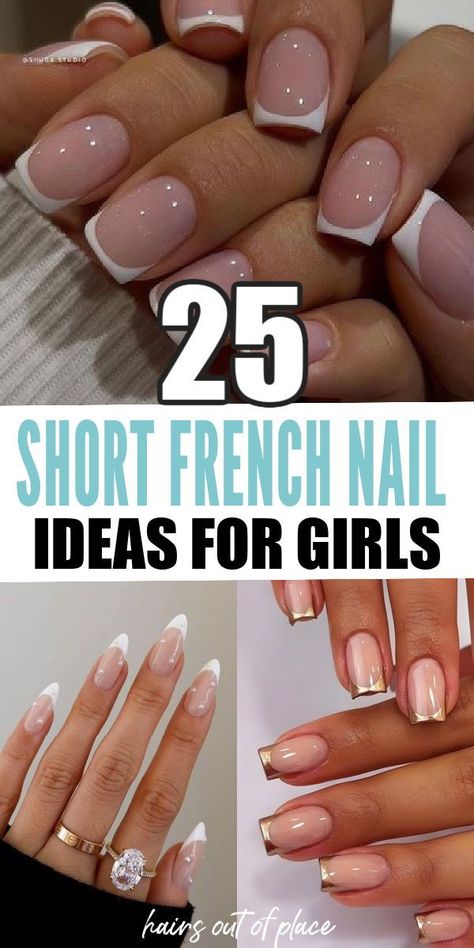 Elevate your nails with these 25 classy, sassy and simple short French nail ideas! All easy nail looks that give you the classic French tip vibe with touches of color, sparkle or design. Whether you're looking for a cute, classy nail look for your workday, a special occasion, date, or just for fun, you will love these popular short French nails ideas! Neutral Nail Tips, Short Nail French Manicure Ideas, French Manicure Designs With Glitter, Nails Acrylic Neutral Classy, French Gel Manicure Designs, Bare Nails Acrylic, Nails French Manicure Color, Short Gel X French Tip, French Tip Nails Ideas Short