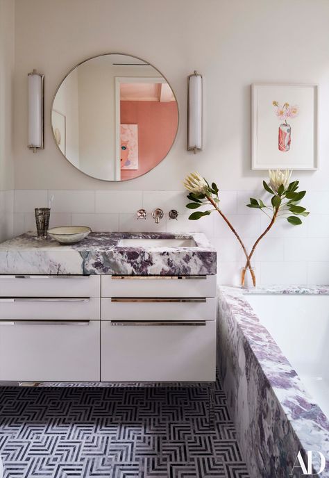 Bathroom With Marble, Upper East Side Apartment, Kids Bathrooms, Ann Sacks Tiles, Ann Sacks, Ocean Reef, Sunken Living Room, Manhattan Apartment, Nate Berkus