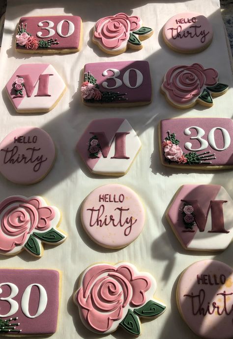 30th Bday Cookies Women, 30th Birthday Royal Icing Cookies, 30th Cookies Birthday For Women, Classy Birthday Cookies, 60 Birthday Cookies Decorated, 60th Cookies Birthday, Happy Birthday Cookies Decorated Women, Rose Gold Birthday Cookies, 50th Cookies Birthday For Women