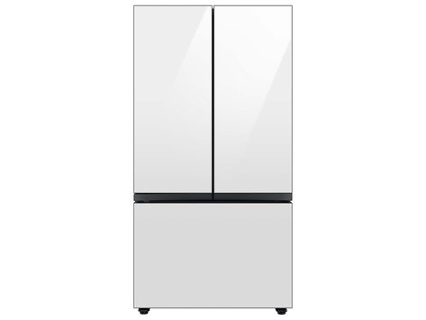 Bespoke Counter Depth 3-Door French Door Refrigerator, White (30 cu. ft.) | Samsung US Panel Door Design, Refrigerator Panels, Color Refrigerator, Smart Refrigerator, Samsung Bespoke, Samsung Fridge, Glass Refrigerator, Portable Washer, Glass French Doors