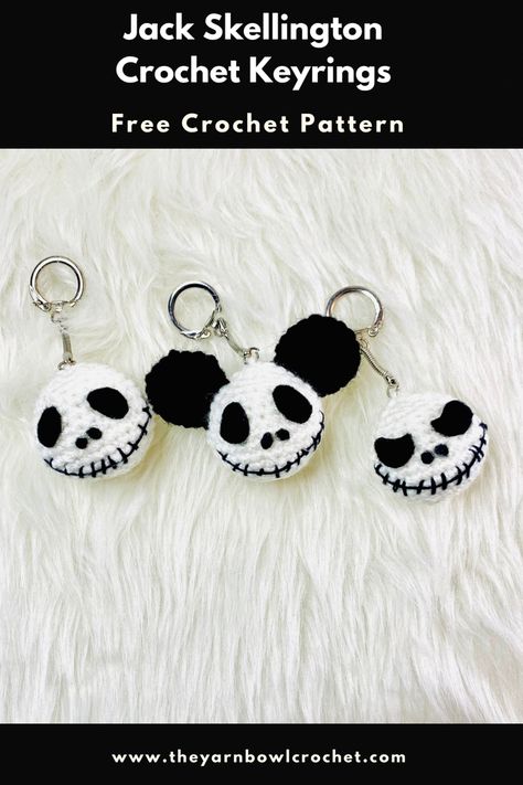 Jack Skellington Crochet Keychain, Crocheted Jack Skellington, Halloween Crochet Keychain Pattern, Crochet Nightmare Before Christmas Free Pattern, Disney Crochet Keychain, Crochet Disney Keychain Free Pattern, Crochet Halloween Keychain Pattern Free, Halloween Crochet Keychains, Halloween Keychains Diy