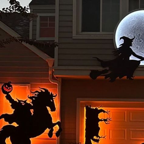 Kim Barber | DIY + Design on Instagram How To Make Halloween Silhouettes, Halloween Cardboard Silhouette, Halloween Silhouettes Templates, Full Moon Silhouette, Plywood Cutouts Yard Art Halloween, Witch Silhouette Yard, Halloween Plywood Cutouts, Halloween Black Cat Silhouette Printable, Moon Silhouette