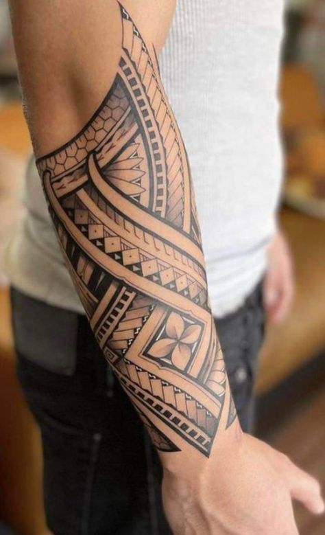 Tongan Tattoo Sleeve, Half Sleeve Tattoos Polynesian, Arm Tattoo Ideas For Men, Polynesian Tattoo Sleeve, Tato Maori, Lower Arm Tattoos, Polynesian Tattoos Women, Forearm Band Tattoos, Polynesian Tattoo Designs