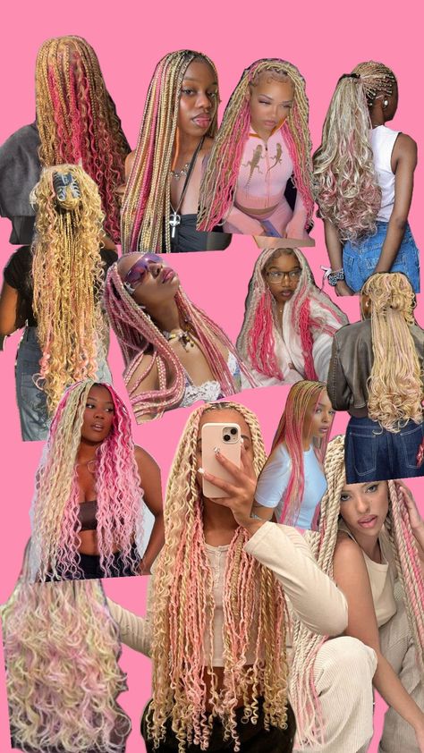 pink and blonde braids ideas for a colorful fun braids ✨️ 💕 Braid Inspo Color, Blonde And Orange Braids, Blonde Braids Ideas, Cute Braid Colors, Honey Blonde And Pink Braids, Honey Blonde And Pink, Braid Colour Combinations, Pink And Blonde Braids, Black And Blonde Braids