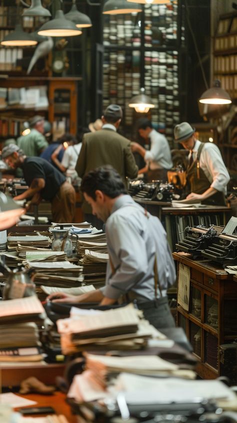 Busy #journalism Activity: #People busy #writing with #machine in a #retro newsroom, focused amidst piles of #documents and #literature. #historical #technology #industrious #creativity #digitalart #digitalphoto #stockimage ⬇️ Download and 📝 Prompt 👉 https://stockcake.com/i/busy-newsroom-activity_812900_418472 Vintage Journalist Aesthetic, Writing Prompt Photos, Photography Journalism, Photo Journalism, Vintage Typewriters, Image Downloads, Writing Prompts, Literature, Technology