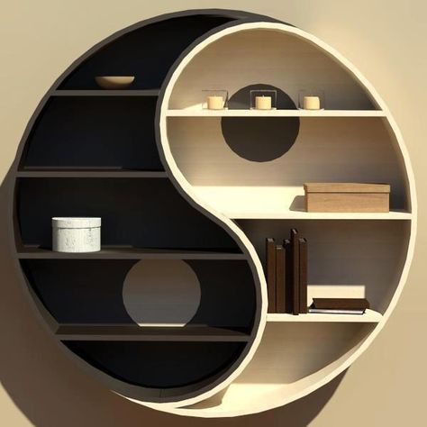 Yin Yang book shelf Creative Bookshelves, Book Furniture, Home Decor Shelves, Regal Design, Ceiling Design Bedroom, Wall Shelves Design, Bookshelf Design, Diy Cardboard Furniture, Cardboard Furniture