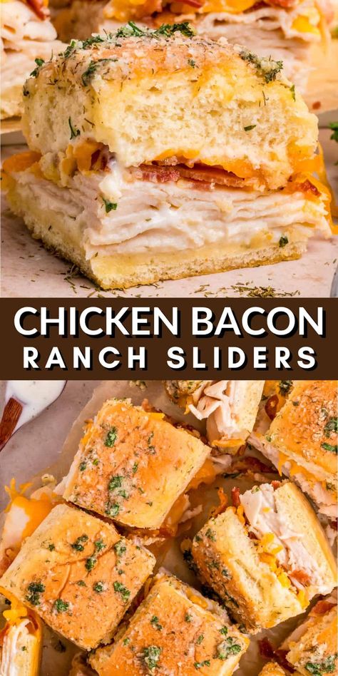 Chicken Bacon Ranch Sliders, Bacon Ranch Sliders, Ranch Sliders, Sliders Recipes Hawaiian Rolls, Easy Slider Recipes, Sliders Recipes Chicken, Rolled Sandwiches, Slider Sandwiches, Food Buffet