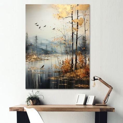 Elegant Living Room Decor, Misty Morning, Black Picture Frames, Nature Art Painting, Gold Picture Frames, Picture Frame Wall, Landscape Wall Art, Abstract Landscape, Framed Canvas Art