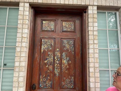 Painting Metal Doors, Stenciled Doors, Leave The Door Open, Front Door Inspiration, Brown Doors, Wood Putty, Country Door, Wooden Front Doors, Mandala Stencils