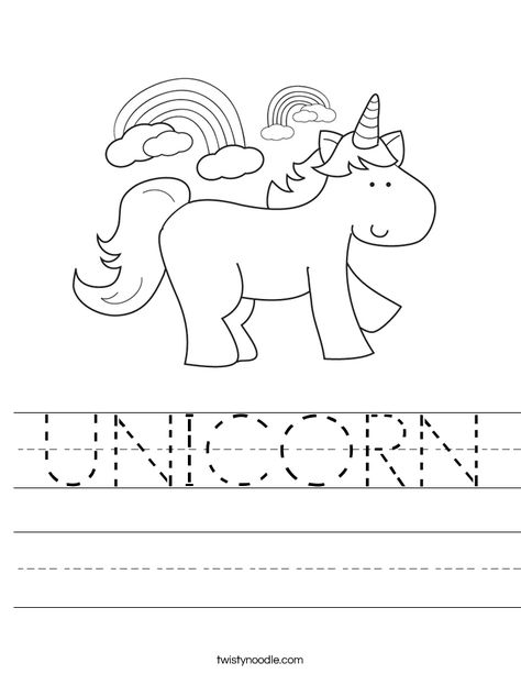 UNICORN Worksheet - Twisty Noodle U For Unicorn, U Is For Unicorn, Letter U Crafts, U Craft, Twisty Noodle, Animal Worksheets, Unicorn Coloring, Unicorn Crafts, Holiday Lettering