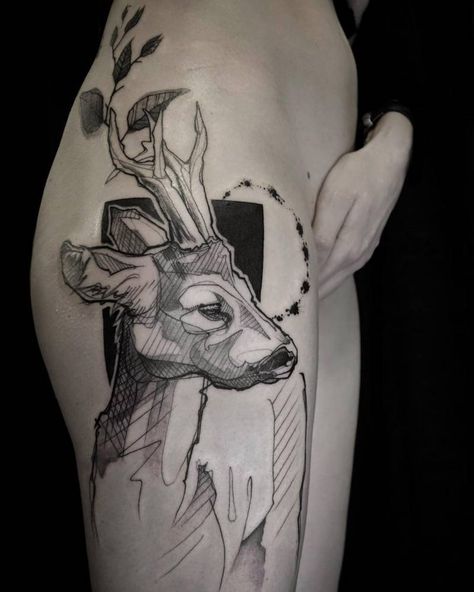 Outdoors Tattoos, Design Humor, New Tattoo Designs, Explore Tattoo, Deer Tattoo, Raven Tattoo, Quotes Education, Outdoors Tattoo, Roe Deer