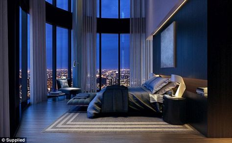 The Melbourne apartment, which is spread across the entire 100th floor of skyscraper Australia 108, is the most expensive single apartment sold in the country Luxury Apartments Interior, Best Bedroom Designs, Luxury Bedroom Design, Modern Mansion, Luxury Homes Dream Houses, Luxury Decor, Dream Rooms, Design Case, Dream Homes