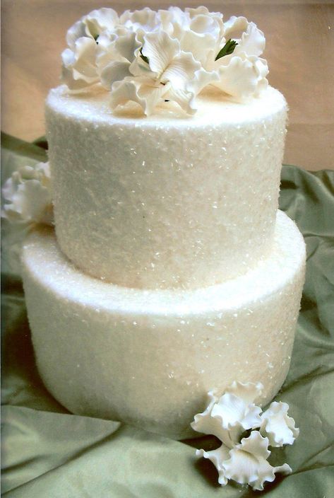 Serendipity - A two tier wedding cakes covered in fondant then coverend in edible glitter and topped with sugar flowers. White Glitter Wedding Cake, Sparkly Wedding Cake, Wedding Meals, Succulent Cakes, Sparkle Wedding Cakes, Tier Wedding Cakes, Glitter Wedding Cake, Round Wedding Cakes, Exotic Wedding