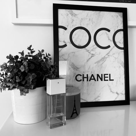 Chanel Aesthetic Bedroom, Coco Chanel Room, Chanel Photo Frame, Chanel Pictures Wall Art Bedroom, Chanel Bedroom Ideas, Prada Frame Decor, Channel Room Decor Coco Chanel, Prada Picture Frame Wall Art, Coco Chanel Photo Frame