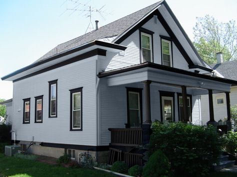 Gray w/ black trim, per Gene's suggestion | Karin Dalziel | Flickr Blue House Black Trim Exterior, Black Trim Windows, White House With Black Trim, House With Black Trim, Black Trim Exterior House, Dark Grey Houses, Trim Windows, Light Blue Houses, White Garage