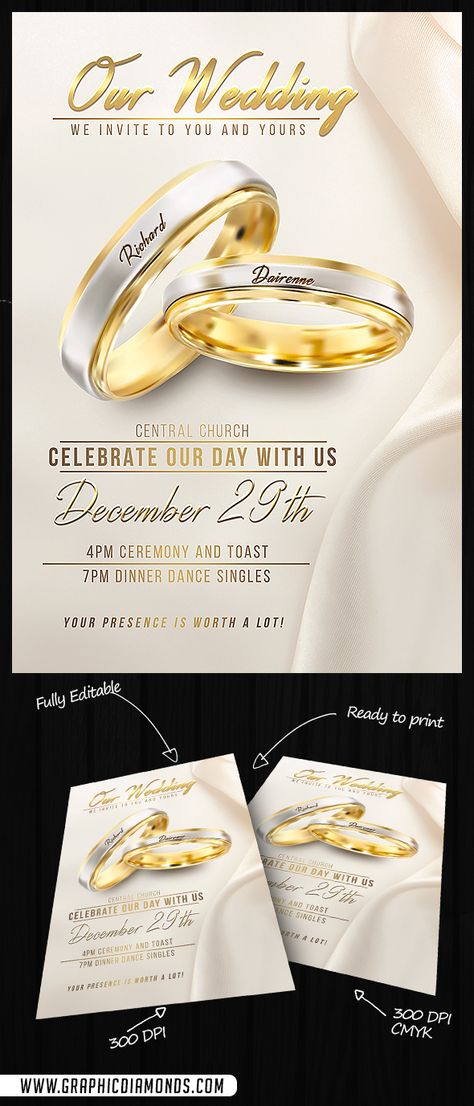 Wedding Flyer PSD Template by GraphicDiamonds on Creative Market #wedding #celebration #ceremony #church #invitation Wedding Flyers Design Ideas, Creative Wedding Invitations Design, Wedding Day Invitations, Wedding Flyers, Promo Flyer, Marriage Invitations, Creative Wedding Invitations, Photoshop Design Ideas, Invitation Flyer