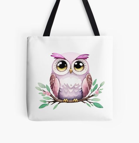 Get my art printed on awesome products. Support me at Redbubble #RBandME: https://www.redbubble.com/i/tote-bag/Cute-owl-on-a-branch-with-flowers-Watercolor-illustration-by-Harmonysens/155616756.A9G4R?asc=u Drawing On Tote Bag, Cute Owl Drawing, Branch With Flowers, Owl On A Branch, Owl Drawing, Owls Drawing, Flowers Watercolor, Cute Owl, Pet Bandana