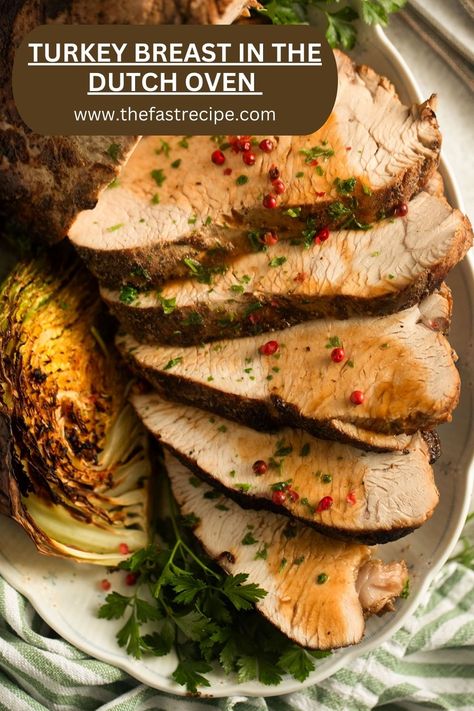 This Dutch oven turkey breast recipe is perfect for a delicious and simple Thanksgiving meal for a small gathering or an everyday dinner. Katie Lee Biegel Dutch Oven Turkey Breast, Turkey In Dutch Oven, Turkey Breast In A Dutch Oven, Boneless Turkey Breast Dutch Oven, Turkey Breast Recipes Dutch Oven, Small Turkey Breast Recipe, Turkey Breast Dutch Oven, Dutch Oven Turkey Breast, Dutch Oven Turkey